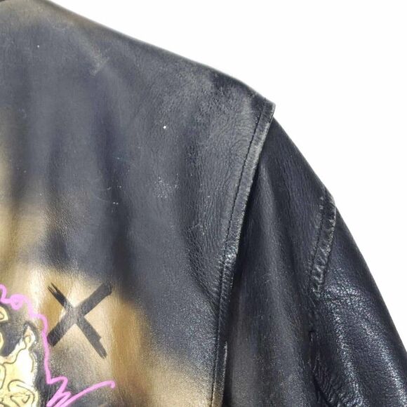 Mega Force Men's Sz46 Black Leather Custom Hand Painted Zip Motorcycle Jacket - Picture 14 of 16